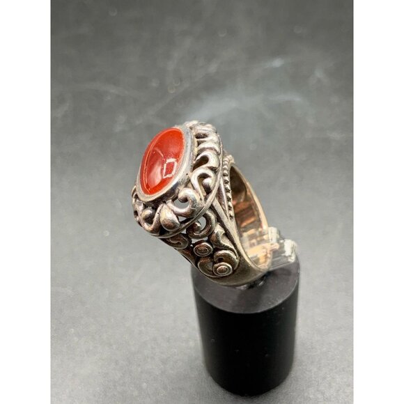 Carnelian Ring Size 6.5 Sterling SIlver Oval Stone Ornate Ring Red Stone Ring - Picture 3 of 7